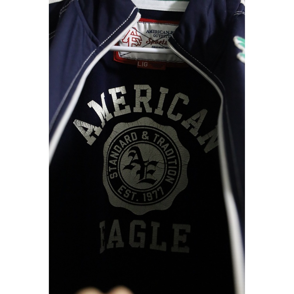 American Eagle Outfitters Mens Track Jacket Navy Blue White Stripe Varsity Large - Picture 3 of 10